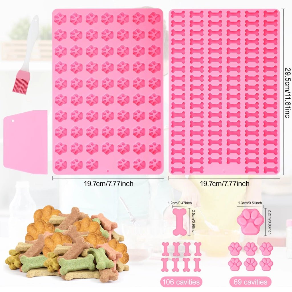 Set da 2 tappetini in silicone per dolci per cani, con forma di osso piccolo e impronta di zampa