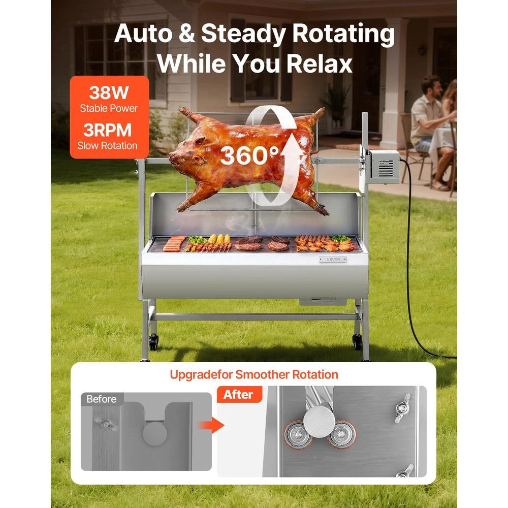 Girarrosto Elettrico con Spiedo TB-37L1 in Acciaio Inox 38W, Griglia 94 cm Carico 60 kg, Altezza Regolabile per Barbecue da Giardino