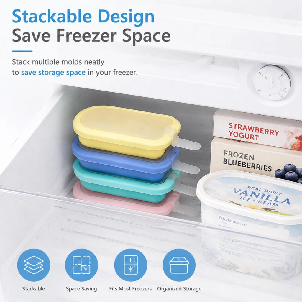 Set di 4 stampi in silicone per il ghiaccio, senza BPA, colorati