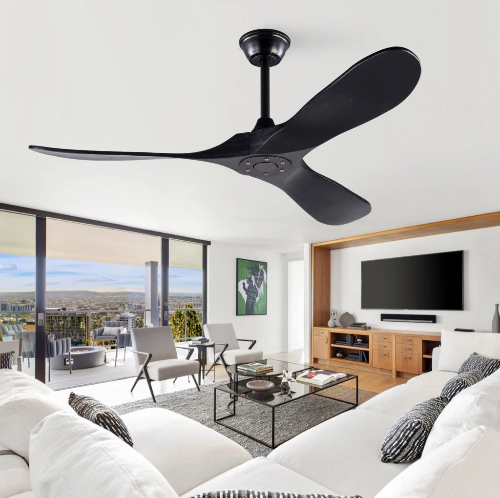 Ventilatore da soffitto nero da 52 pollici con telecomando e 3 pale