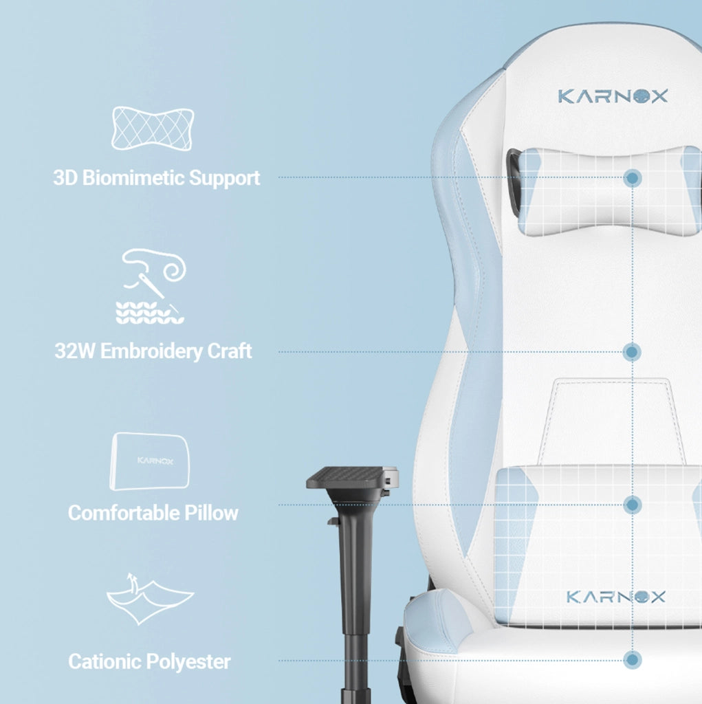 Sedia gaming ergonomica 60x53x132 cm PU bianco e blu con poggiapiedi per smart working