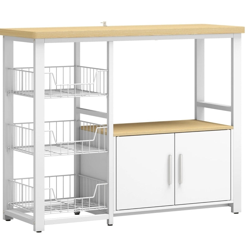 Scaffale da cucina in MDF effetto rovere con 3 cestelli e mobiletto, 100 x 35 x 80 cm