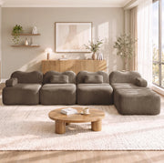 Divano angolare modulare in velluto marrone con pouf 384x167 cm