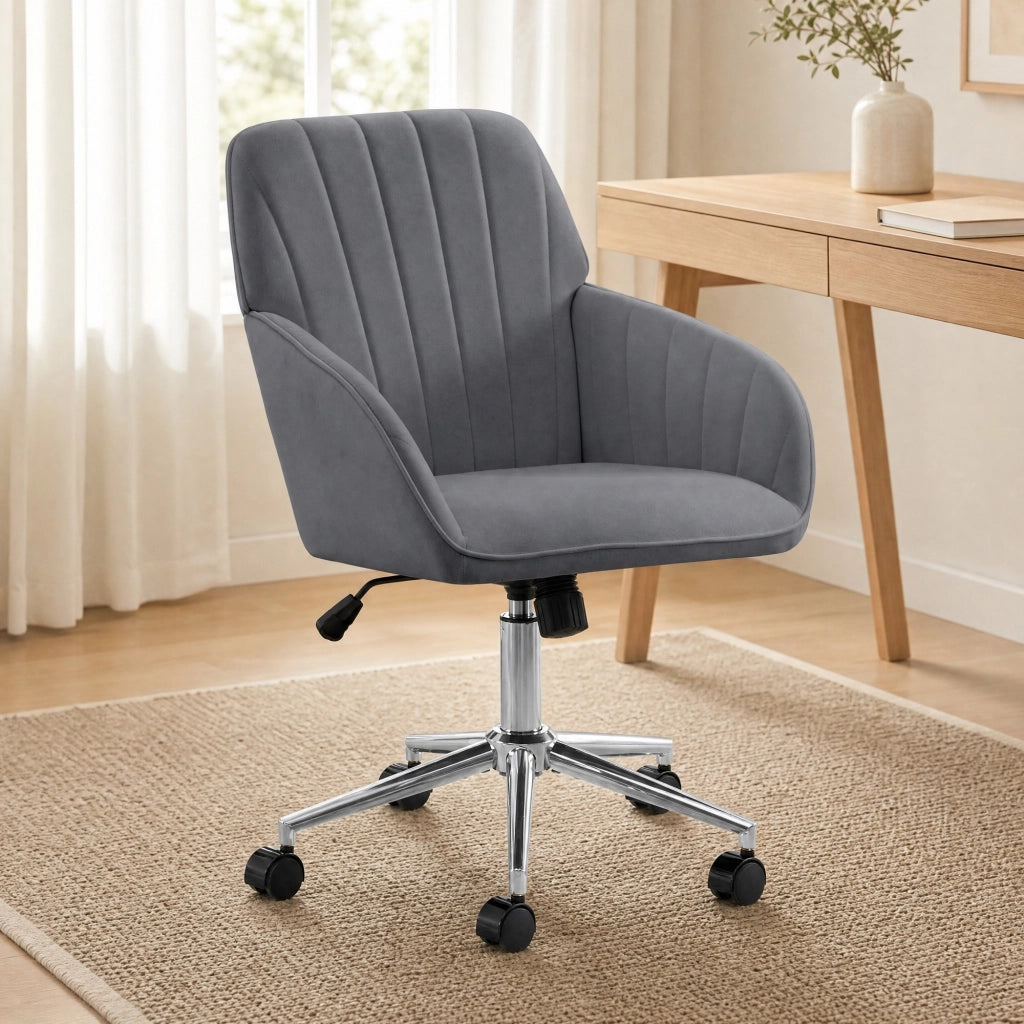 Sedia da ufficio ergonomica regolabile 60x60x97 cm in velluto grigio, per smart working