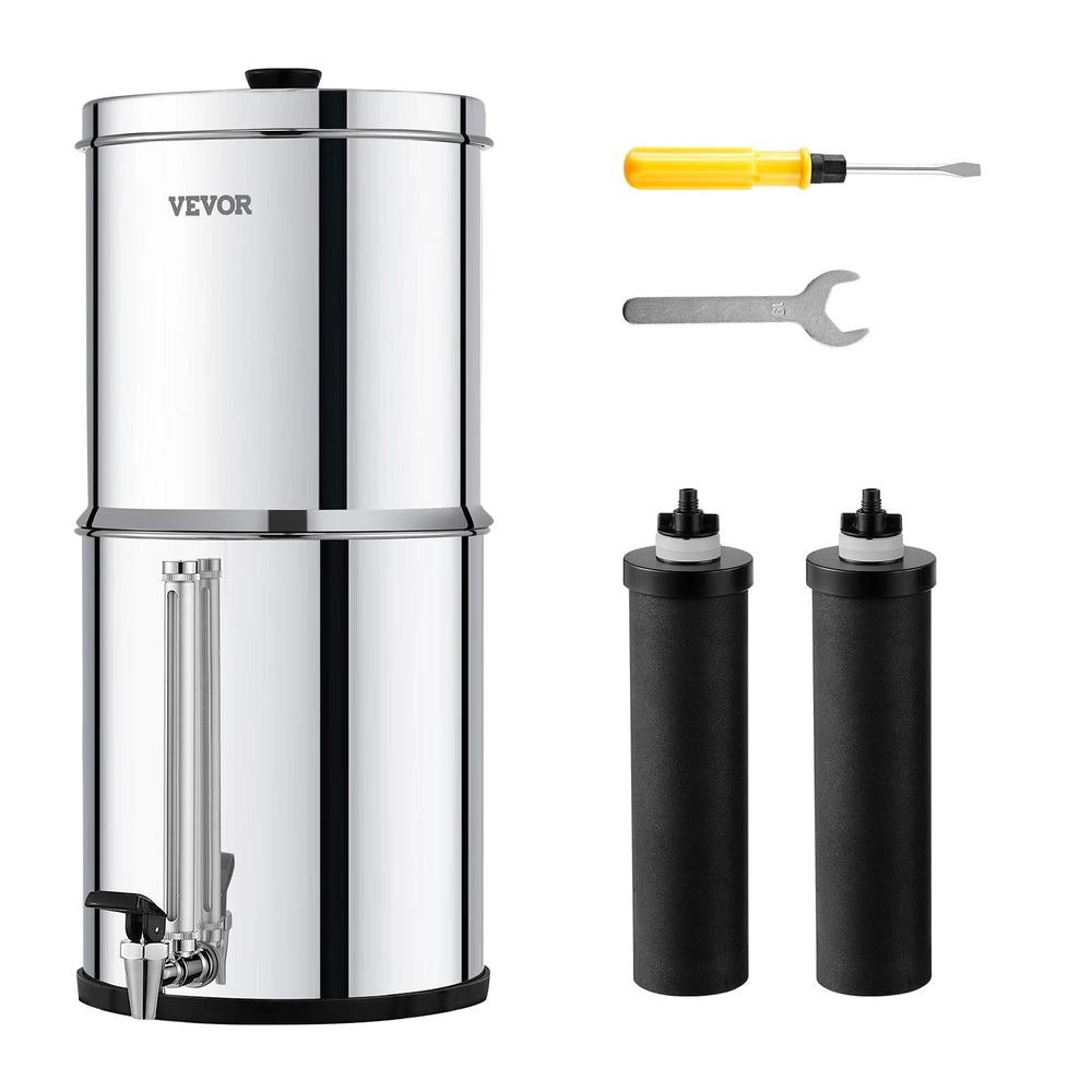 Sistema di Filtraggio Acqua a Gravità k8626 in Acciaio Inox 7+8,5 L con 2 Filtri e Rubinetto di Livello, Portatile per Camper e Casa