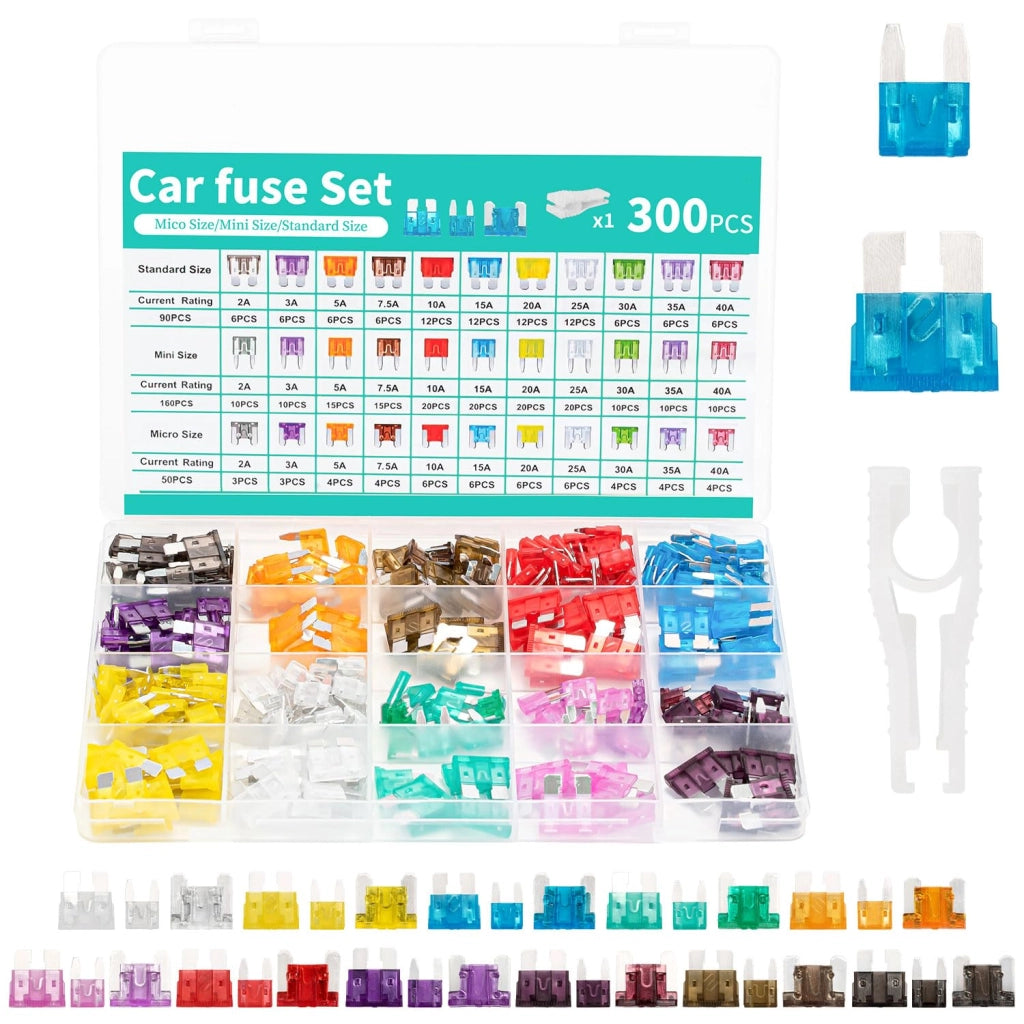 Kit di fusibili di protezione, 300 pezzi, da 2A a 40A, formato micro/mini/standard