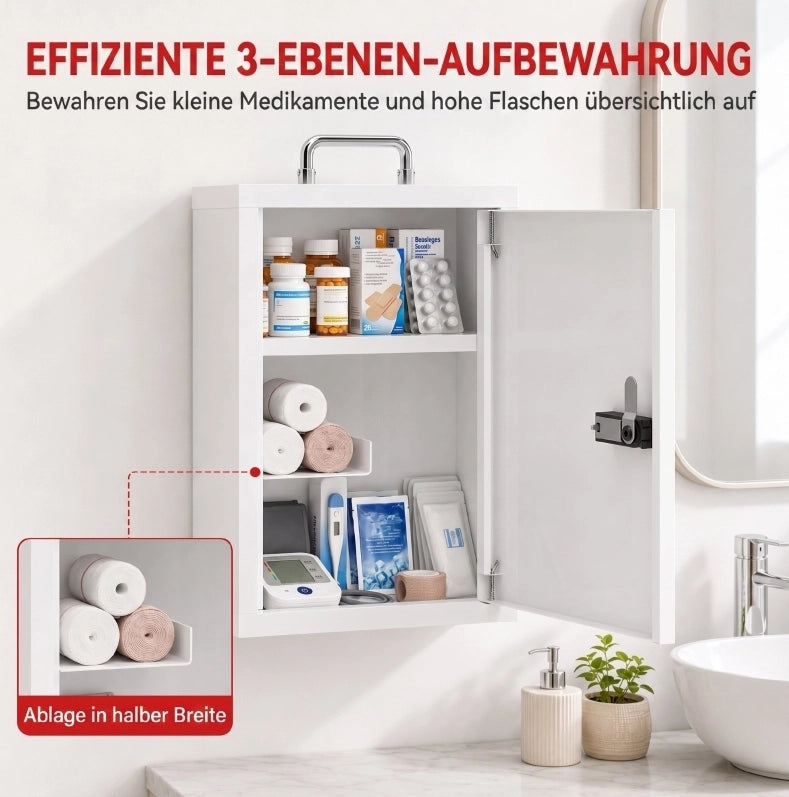 Armadietto portamedicinali in acciaio con codice, bianco