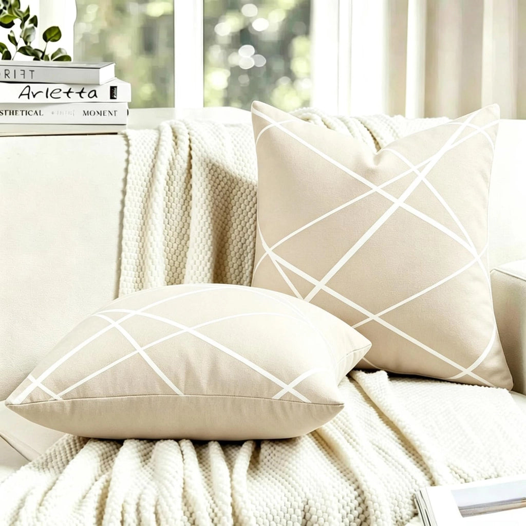Cuscini in velluto, 45x45 cm, color beige, confezione da 2, morbidi