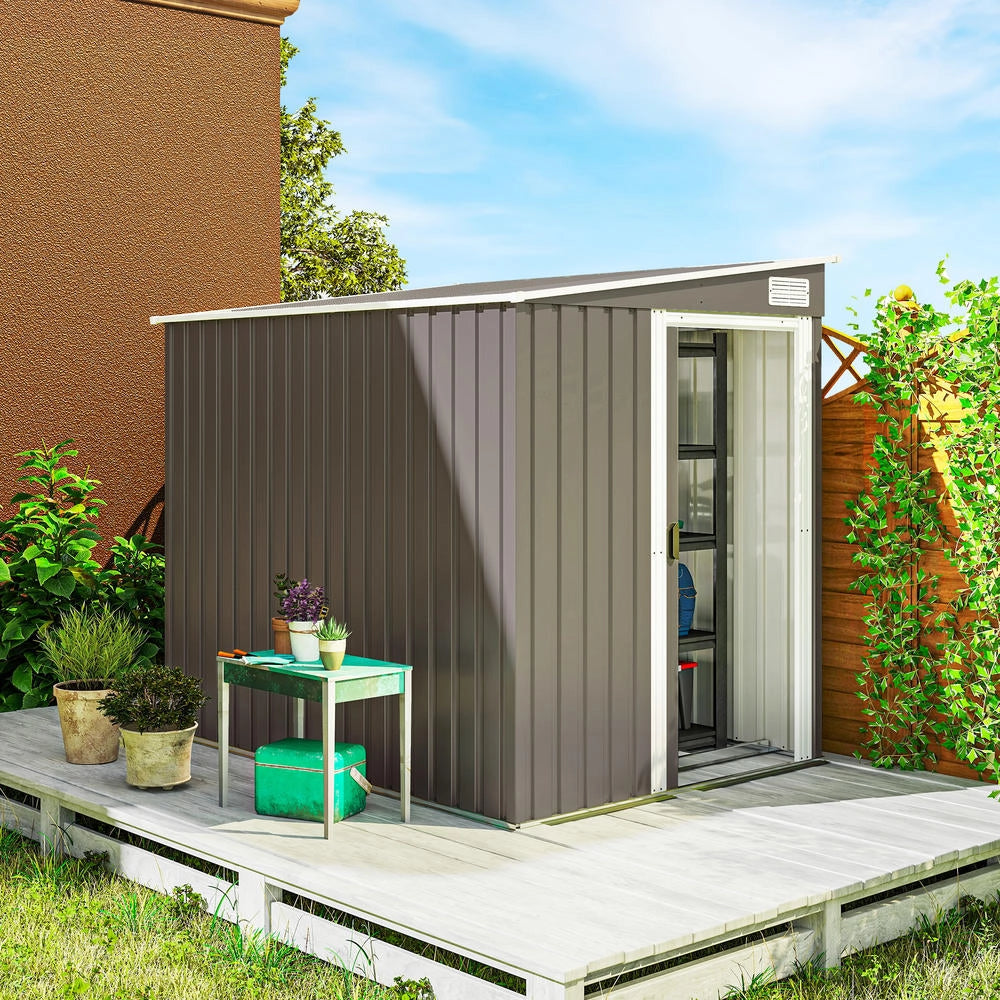 Capanno attrezzi in metallo 2,81m² 154x206,5x181 cm, casetta da giardino in acciaio zincato con tetto monopiovente e base per esterno
