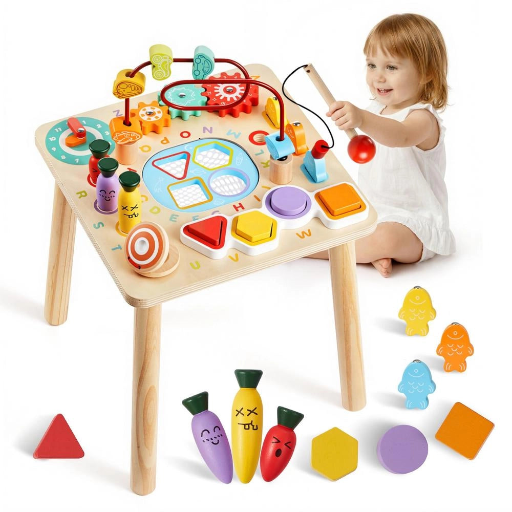 AC8354 Tavolino Multiattività per Bambini in Legno Centro Attività Didattico 6-36 Mesi 320 x 320 x 465 mm