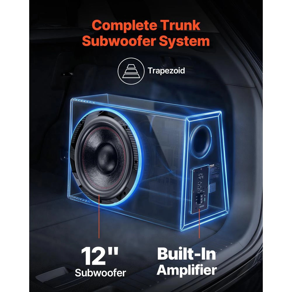 Subwoofer per Auto Attivo CT-12 da 305 mm 12 Pollici 245W RMS con Cassa Amplificata in MDF per Veicoli e SUV Facile da Montare