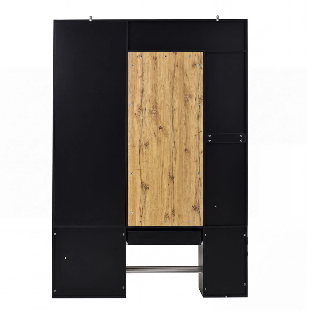 Mobile da ingresso in MDF con specchio e scarpiera nero e naturale