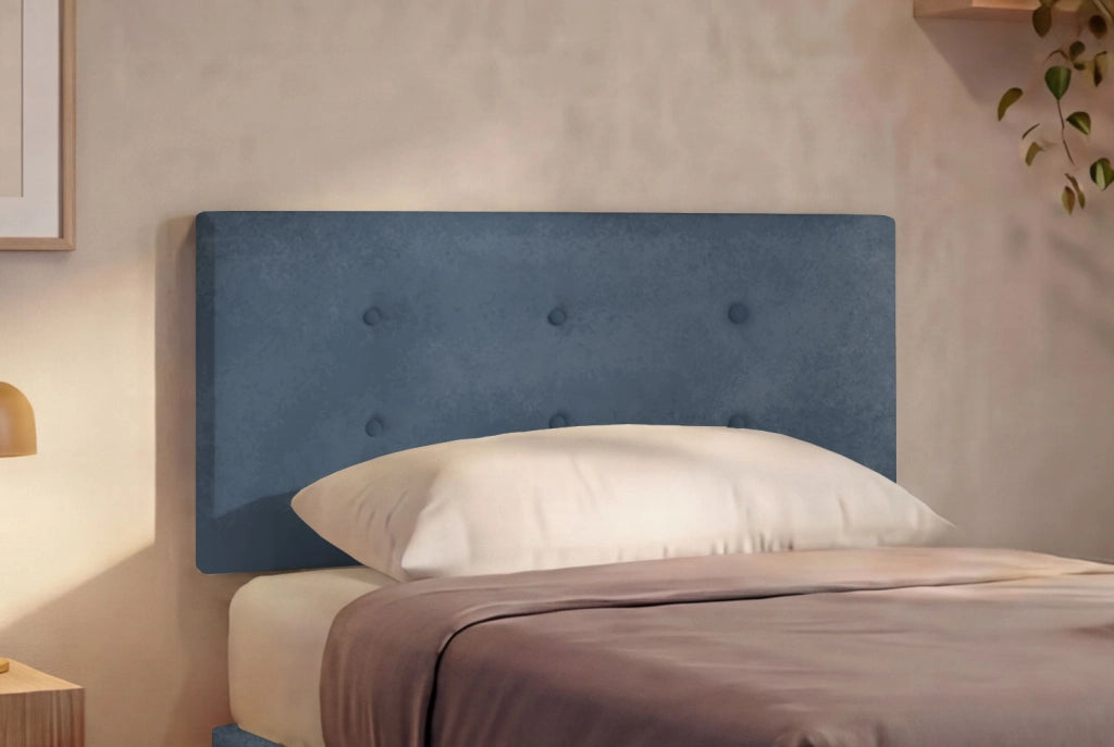 Letto 1 Piazza e Mezza con Rete Rivestita 120x190 cm Microfibra Blu Tessis Testata Button