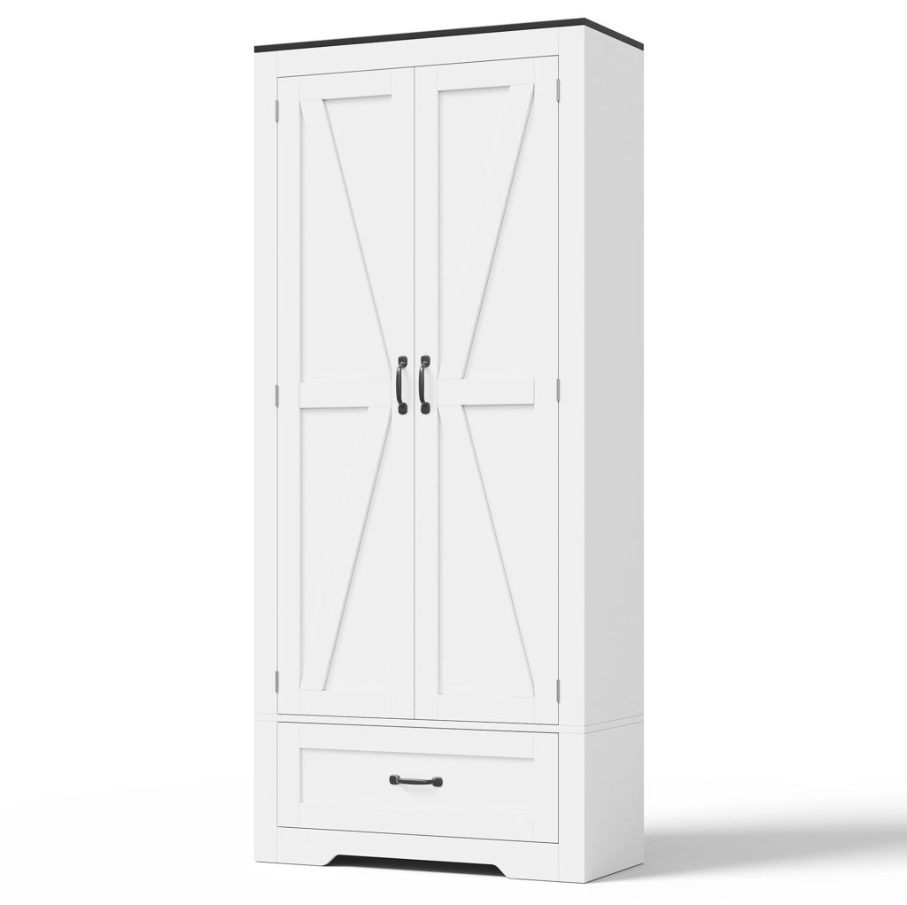 Mobile dispensa alto in MDF bianco con 2 ante e cassetto, 80x35x183 cm