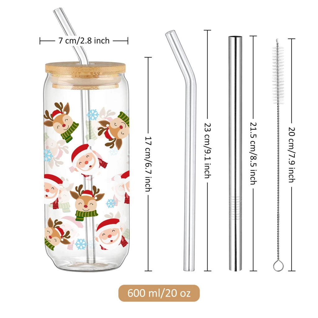 Set di bicchieri natalizi da 600 ml con coperchio e cannucce