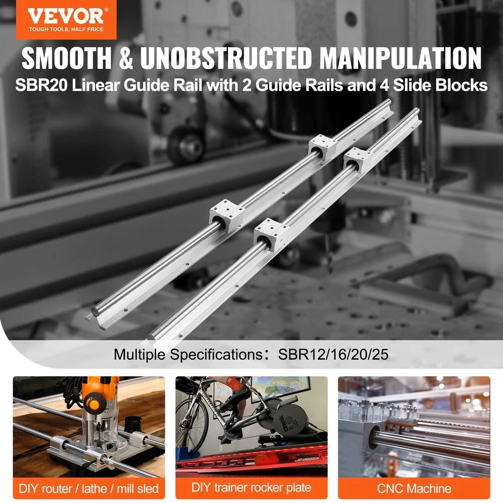 Set 2 Guide Lineari SBR20 2200mm con 4 Cuscinetti SBR20UU Binari di Scorrimento in Acciaio e Alluminio per Fai da Te Officina