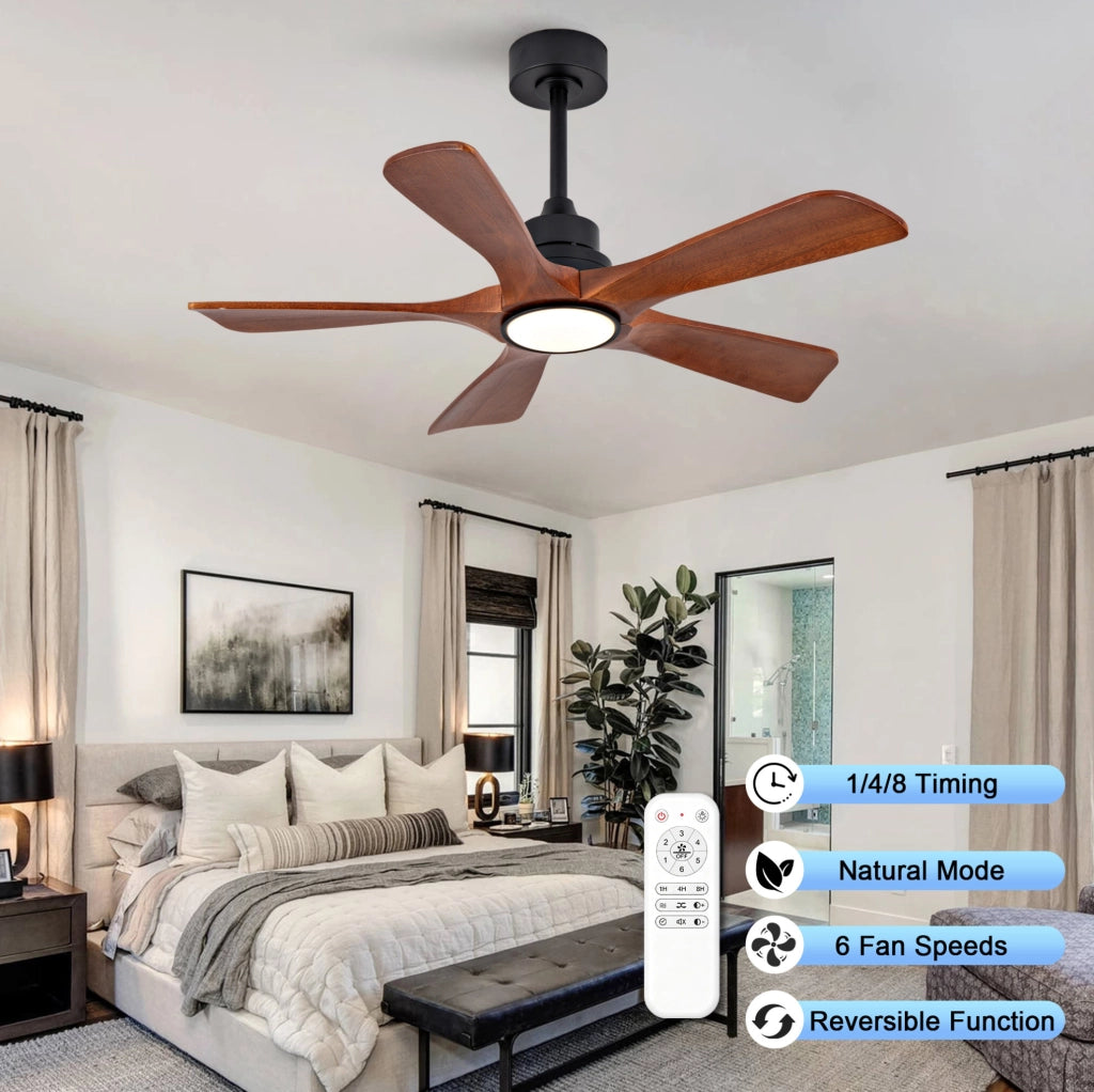 Ventilatore da soffitto 42 pollici con luce e telecomando, noce e nero