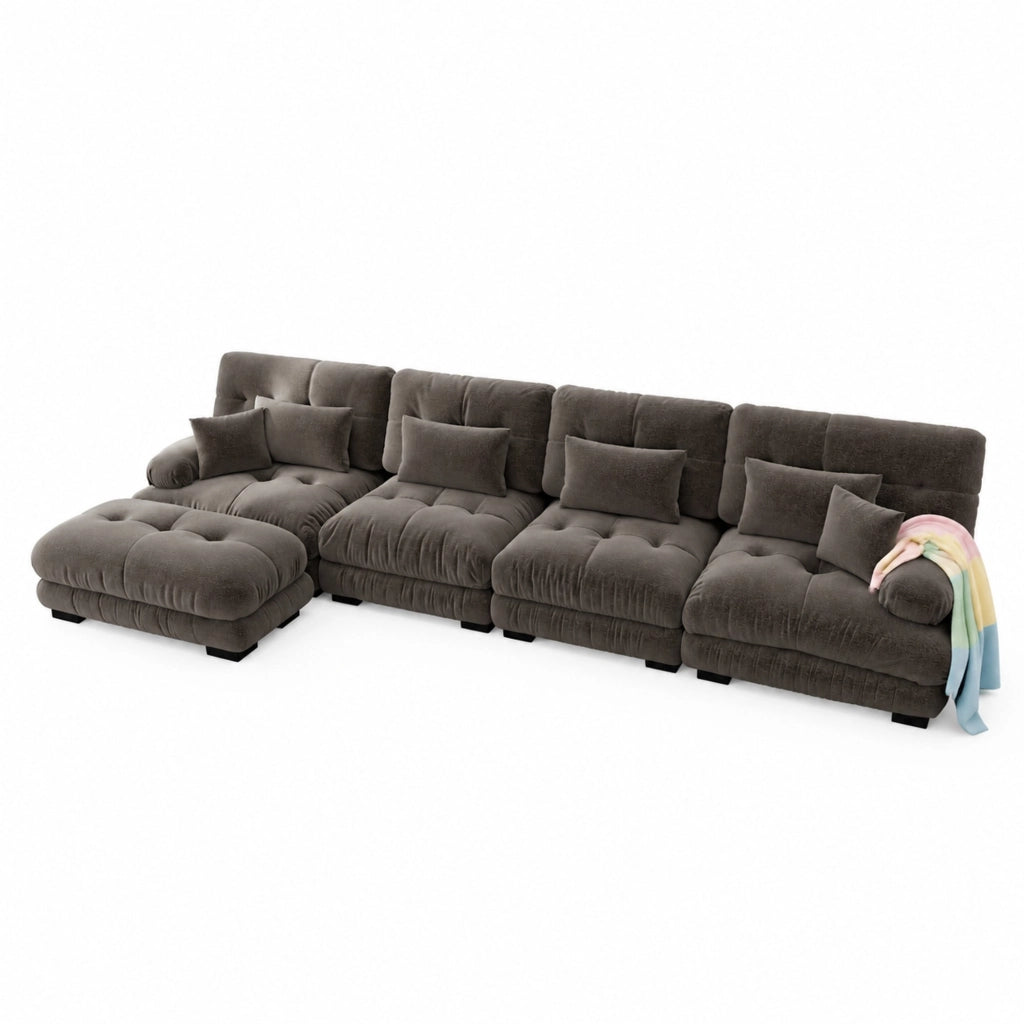 DIVANO Modulare in chenille marrone con pouf mobili