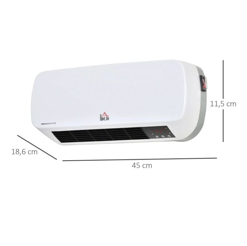 TERMOVENTILATORE da parete 2000 W con telecomando, timer 12 h, bianco