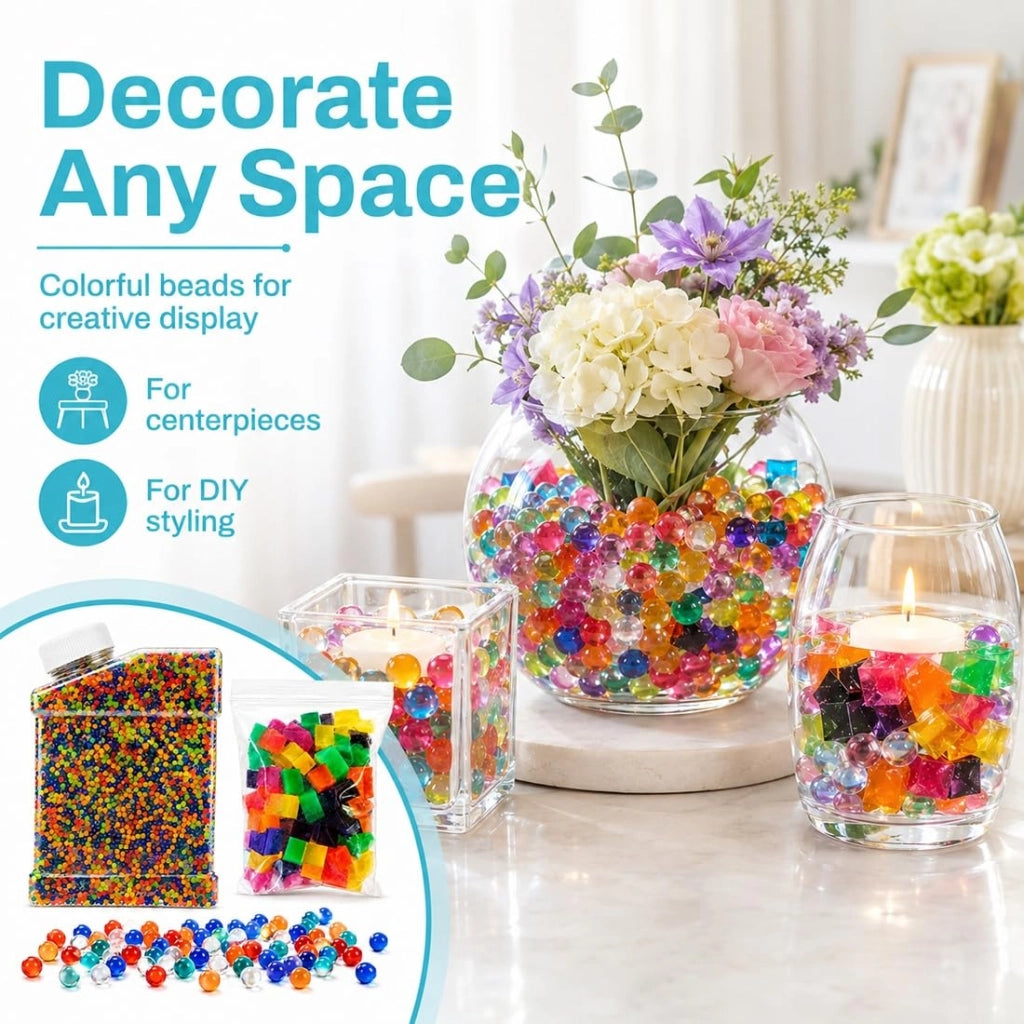 60.000 perline colorate idrogel e 50 grammi di cubetti di gelatina idrogel