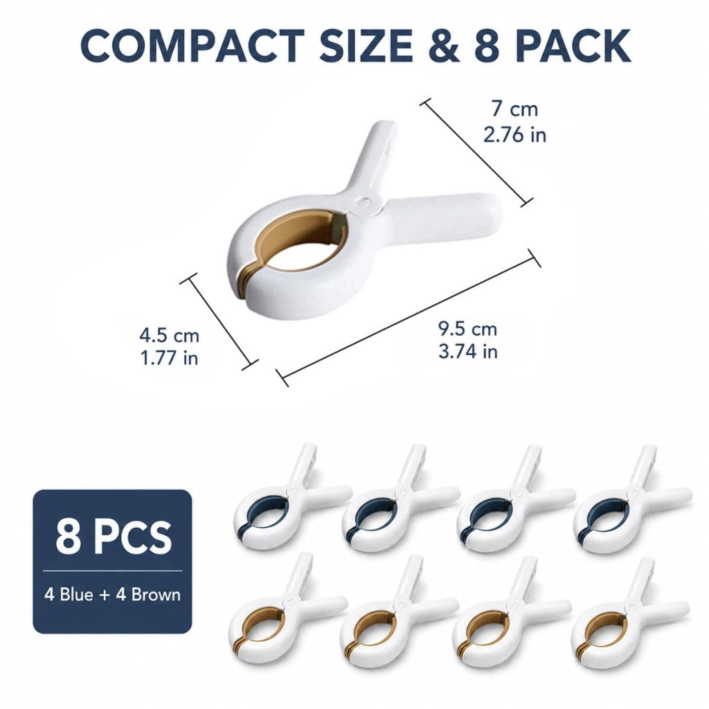 Set di 8 mollette per bucato, pinze per asciugamani, in PP, 9,5 cm, apertura di 4,5 cm