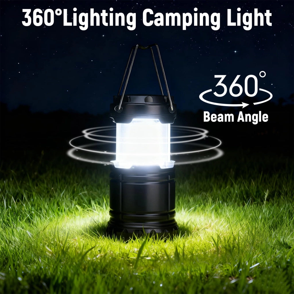 4 pezzi lampade da campeggio LED, apribili, impermeabili, con gancio, portatili, per tenda, escursionismo, pesca, a batteria (AAA, non incluse)