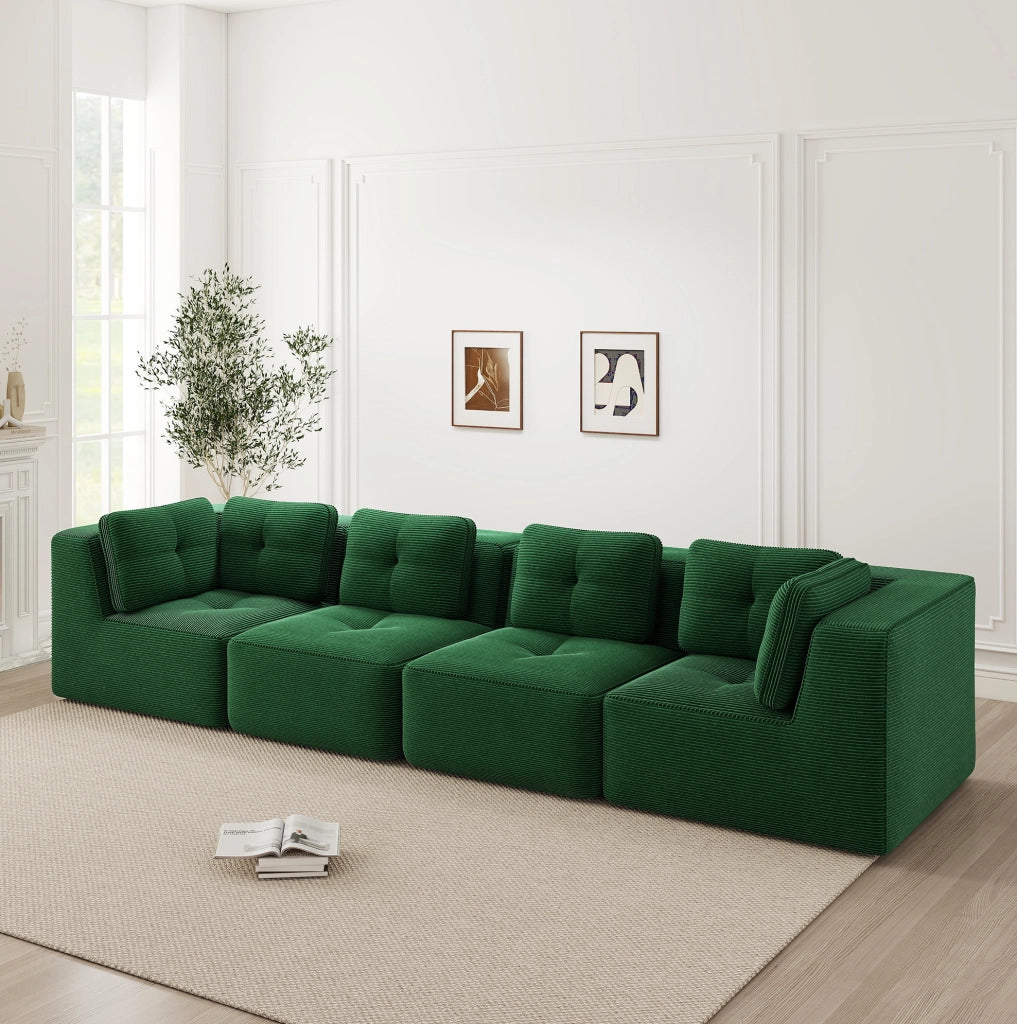 DIVANO Angolare Modulare in Velluto a Coste Verde con Base Antiscivolo
