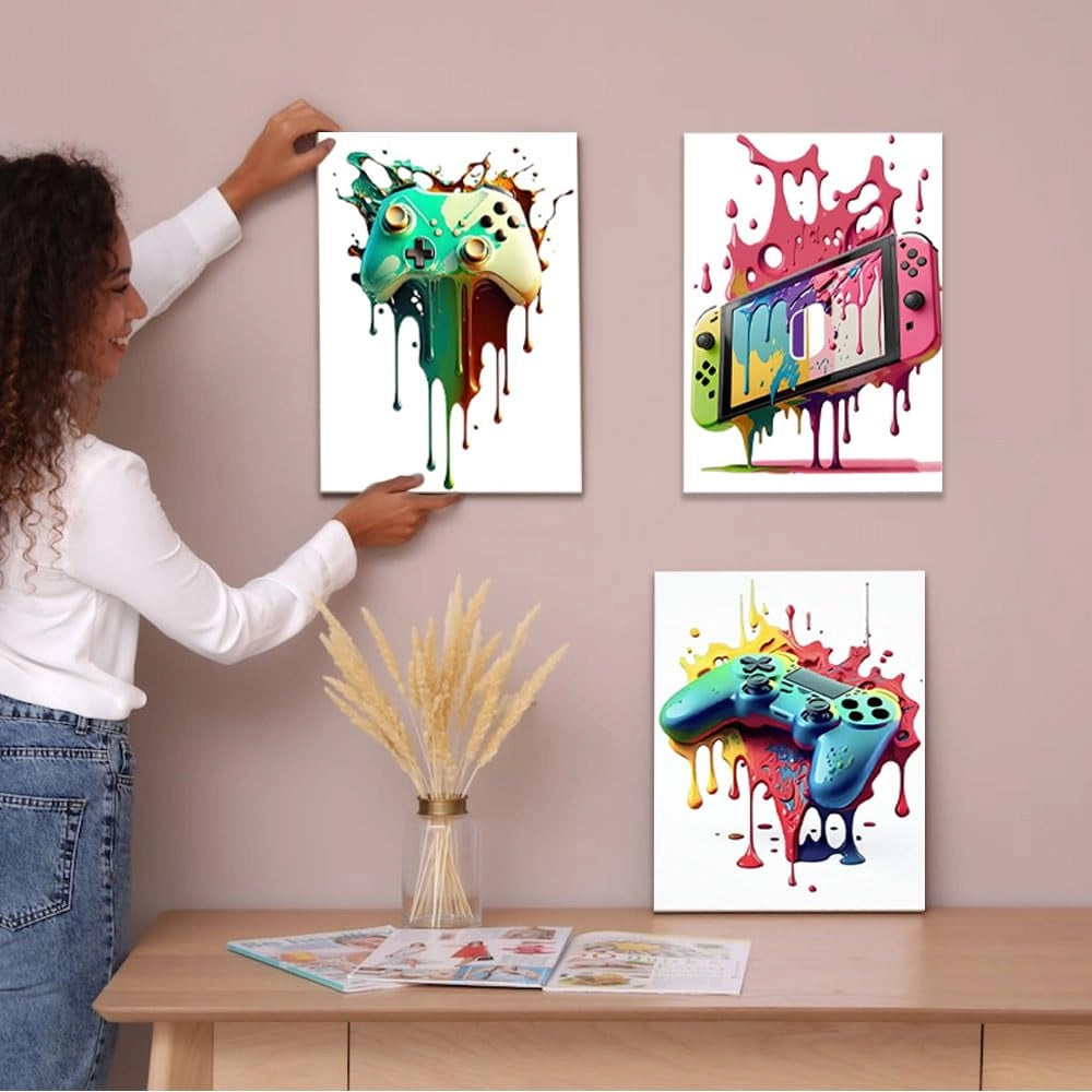 Set di 3 poster a tema gaming, dimensioni 30x40 cm, tela, stile graffiti