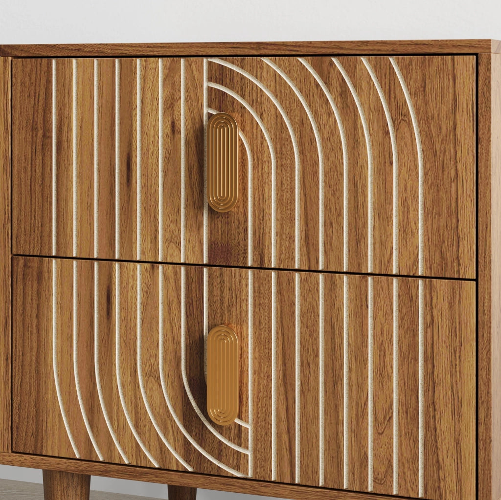 Comodino effetto noce con 2 cassetti e gambe in legno