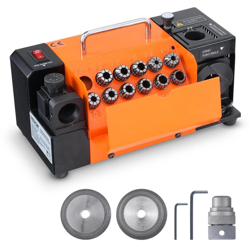 Affilatrice per Punte Trapano MR-13B 3-13 mm 120W, Angolo Regolabile 95°-135°, con 11 Pinze e Mole CBN SDC per Officina e Fai da Te