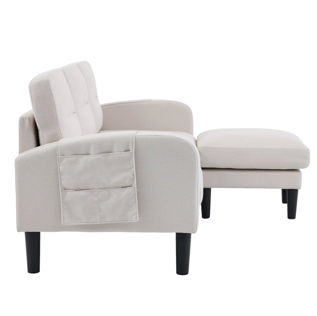 Divano angolare modulare 3 posti con chaise longue e tasche laterali; beige