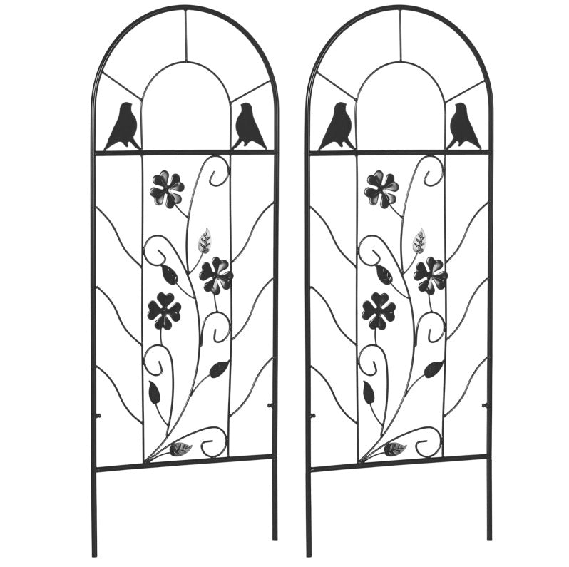 Set di 2 spalliere per piante rampicanti IVMEU 38x98 cm in metallo nero con uccelli e quadrifogli per giardino