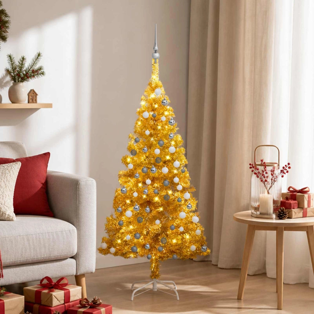 Albero di Natale Preilluminato con Palline Oro 120 cm PET 3077689