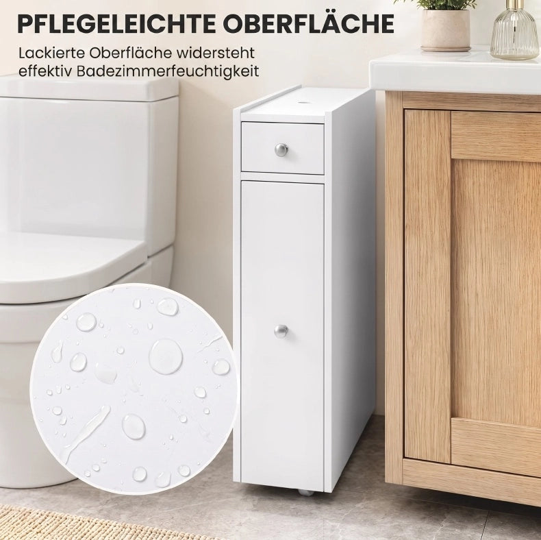 Mobile bagno stretto bianco con 2 cassetti e vano aperto