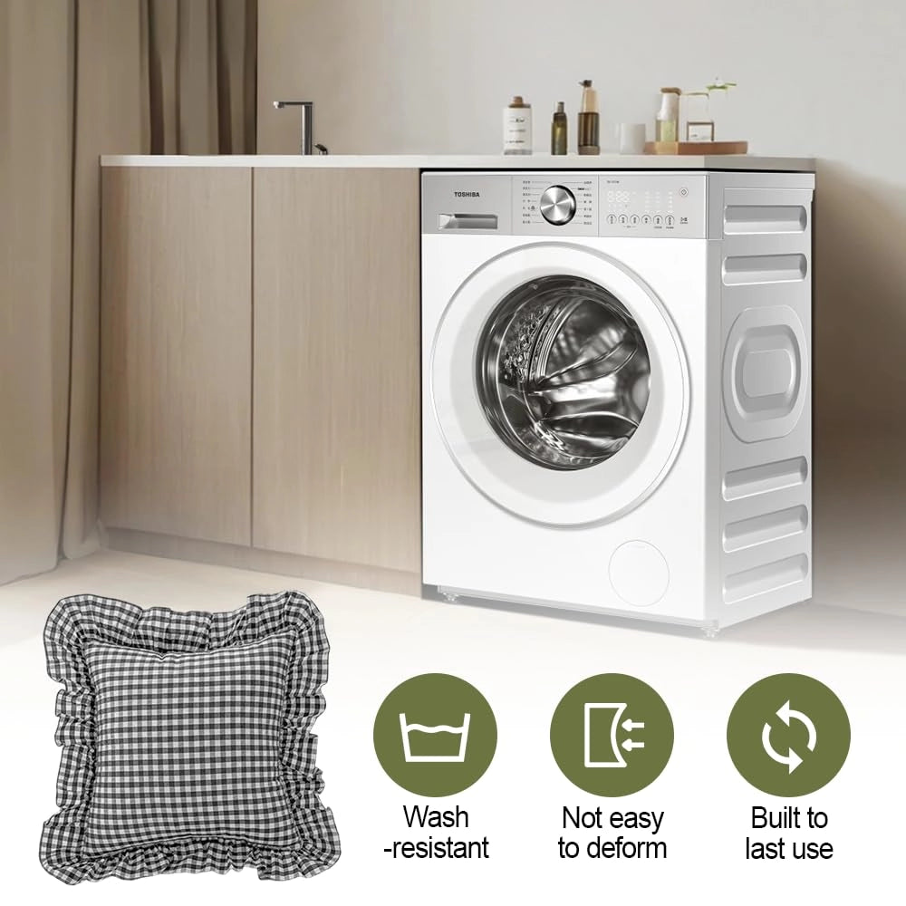 Set di 2 federe per cuscini a quadretti con volant, 45x45 cm
