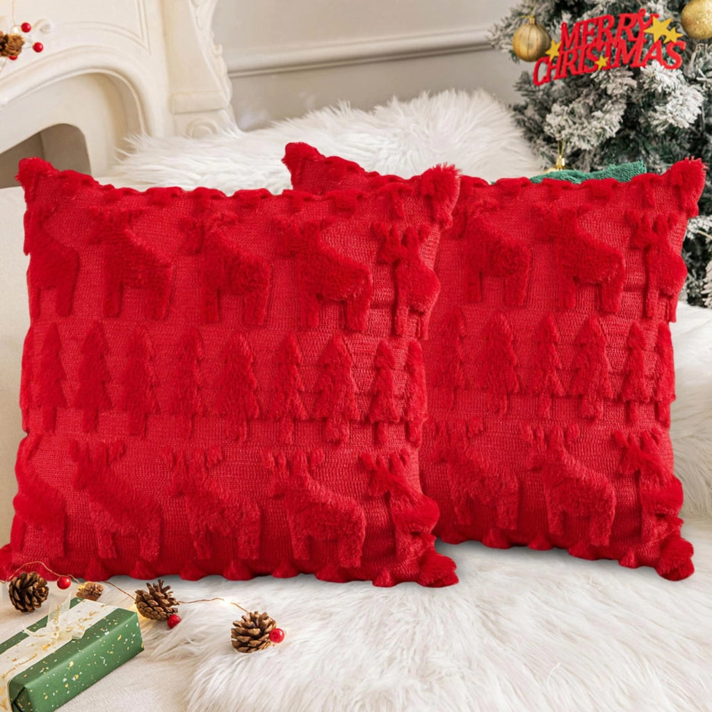 Set di 2 federe decorative natalizie, colore rosso, 45x45 cm, in velluto