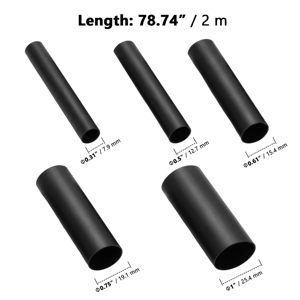 Set di tubi termorestringenti, 10 pezzi, 5 dimensioni, diametro da 7,9 a 25,4 mm, 2 m
