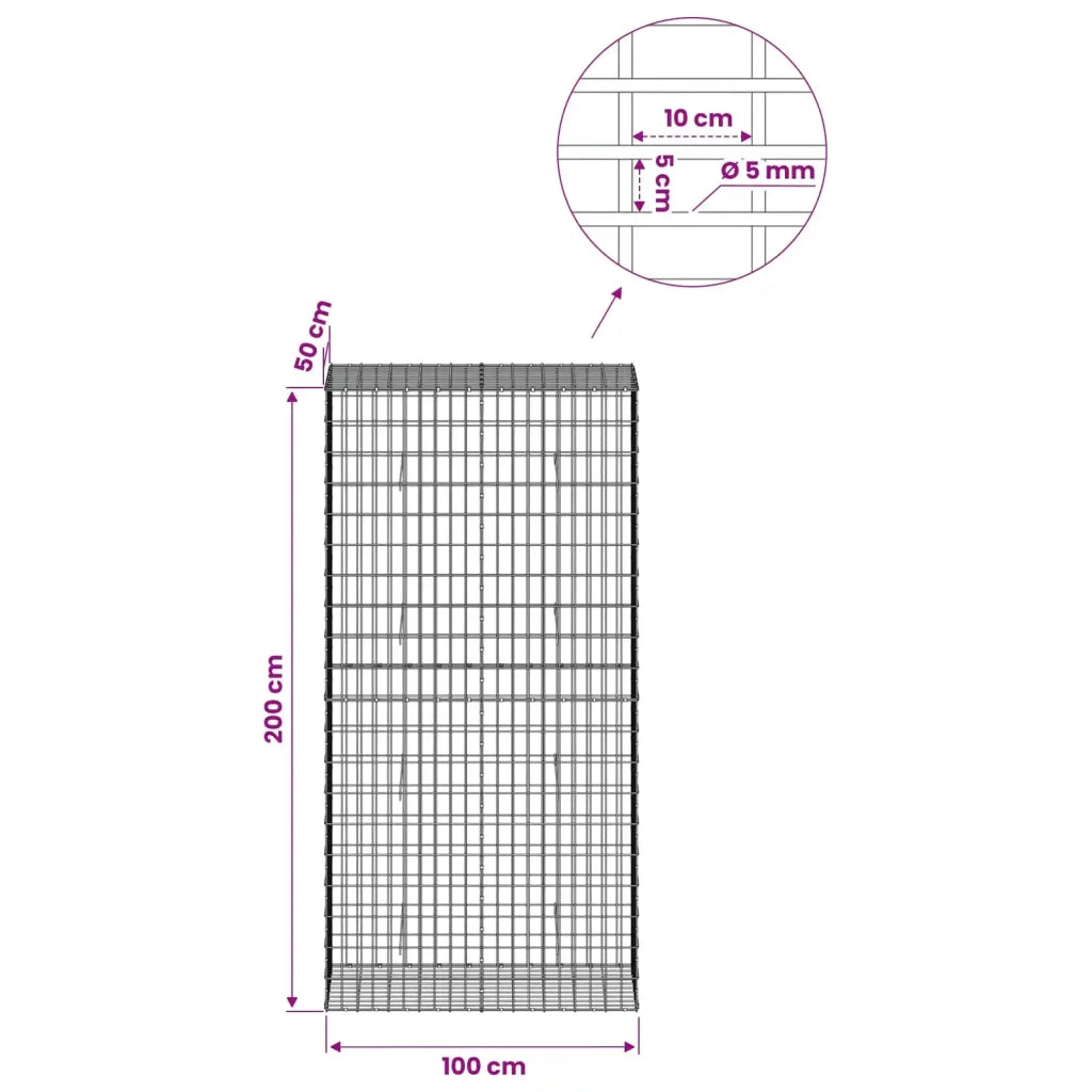 Gabione con Filo da 5 mm e Rete da 5x10 cm 100x50x200 cm 3464780