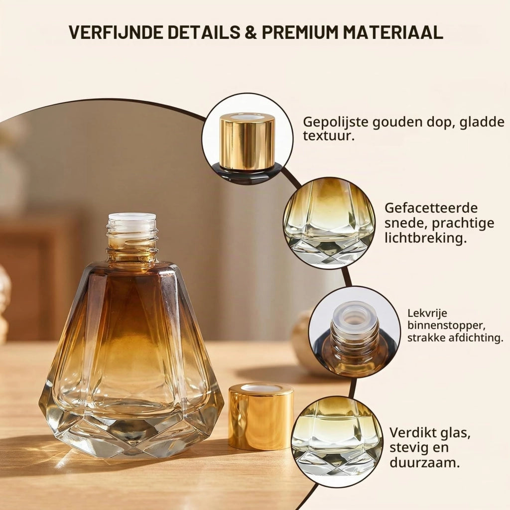 Set da 2 flaconi diffusori in vetro, capacità 60 ml, forma a diamante, con tappo