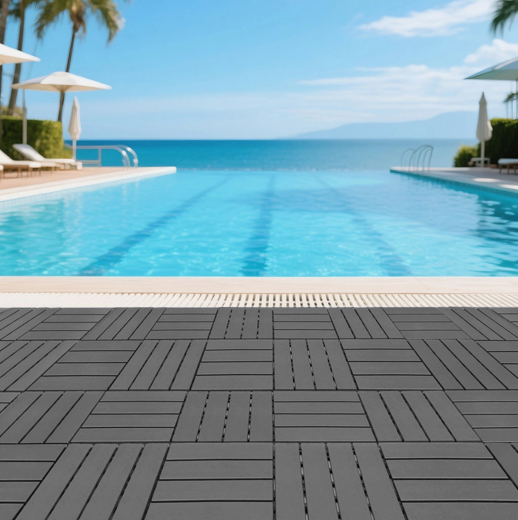 Piastrelle da terrazza ad incastro 30,5 x 30,5 cm grigio scuro 44 pezzi