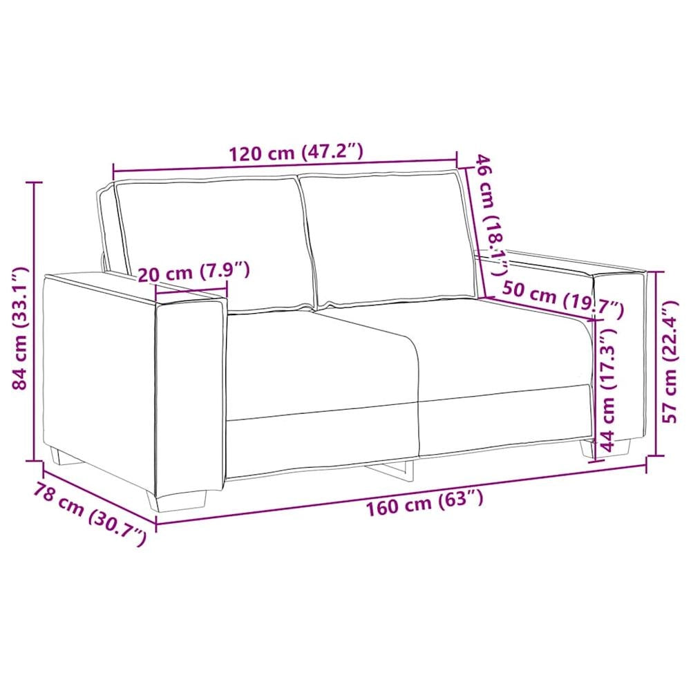 Divano a 2 Posti crema 160x78x84 cm in Velluto