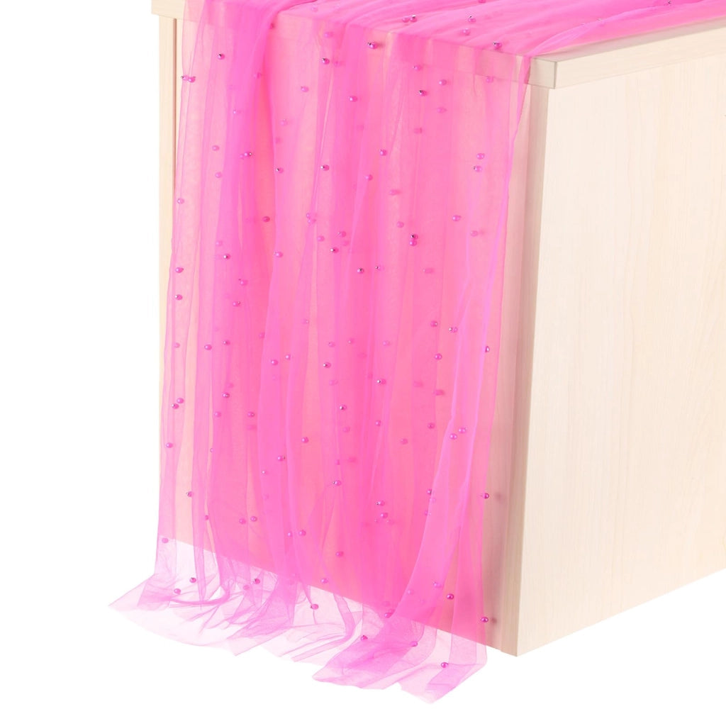 Tovaglia con perline, in tulle, 160 x 304,8 cm, rosa tenue