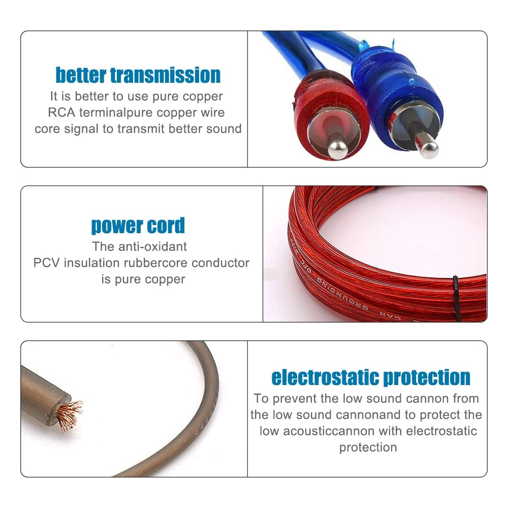 Kit di cavi per amplificatore per auto da 10 gauge, 1500 W, Hi-Fi, con fusibile