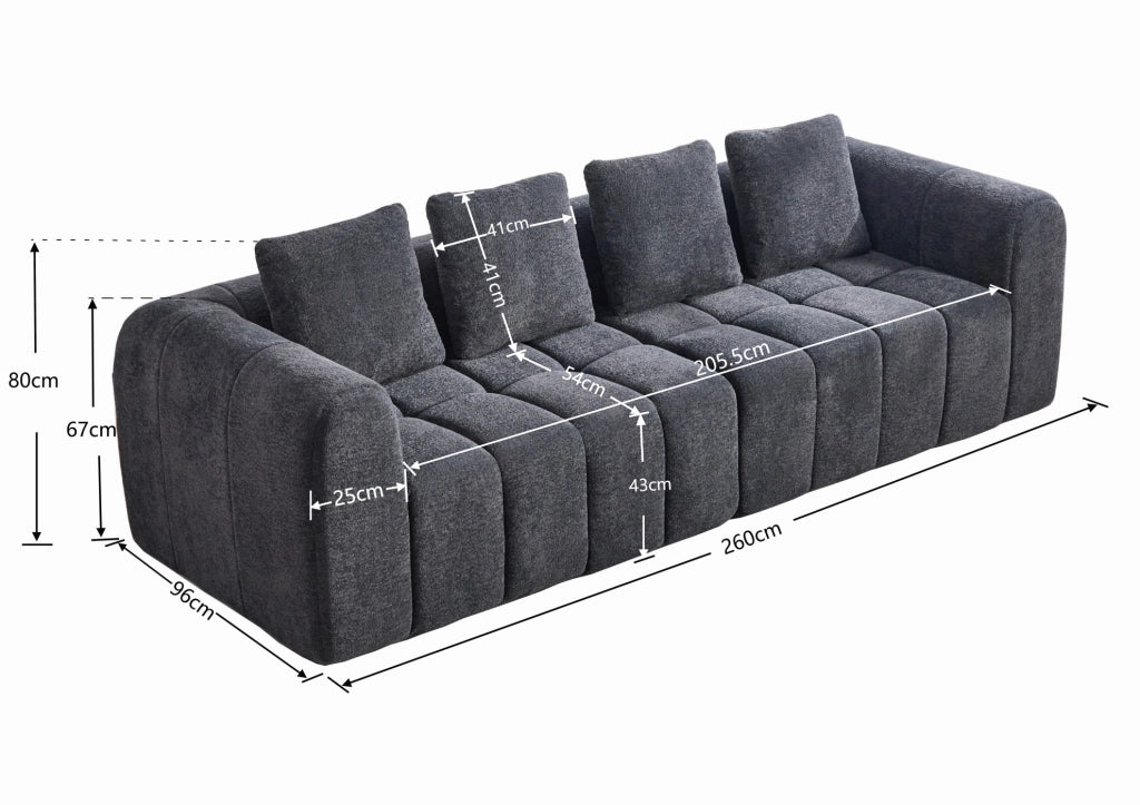 Divano modulare a 2 elementi in velluto grigio scuro 260 cm