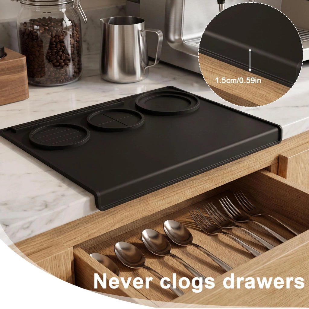Tappetino in silicone per espresso, dimensioni 25x20 cm, colore nero