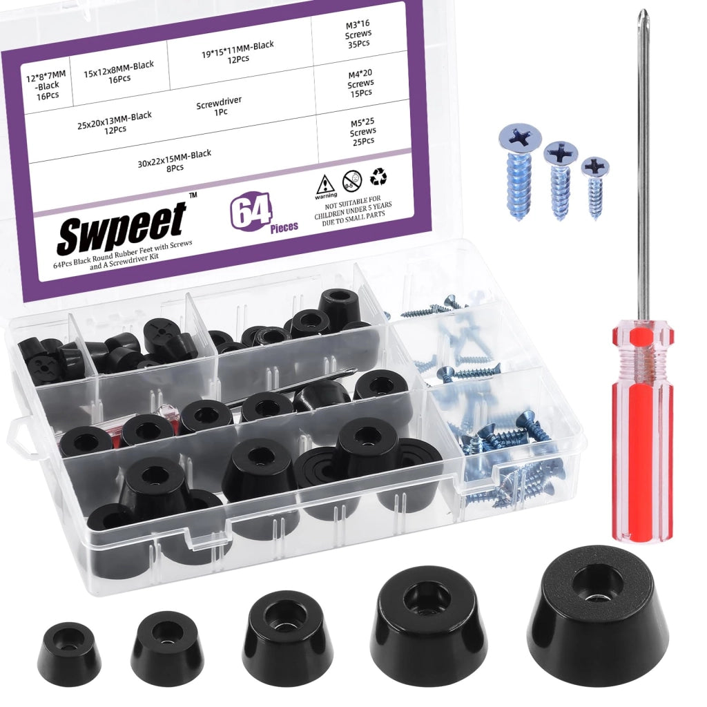 Set di 140 piedini in gomma rotondi con viti M3/M4/M5 + cacciavite