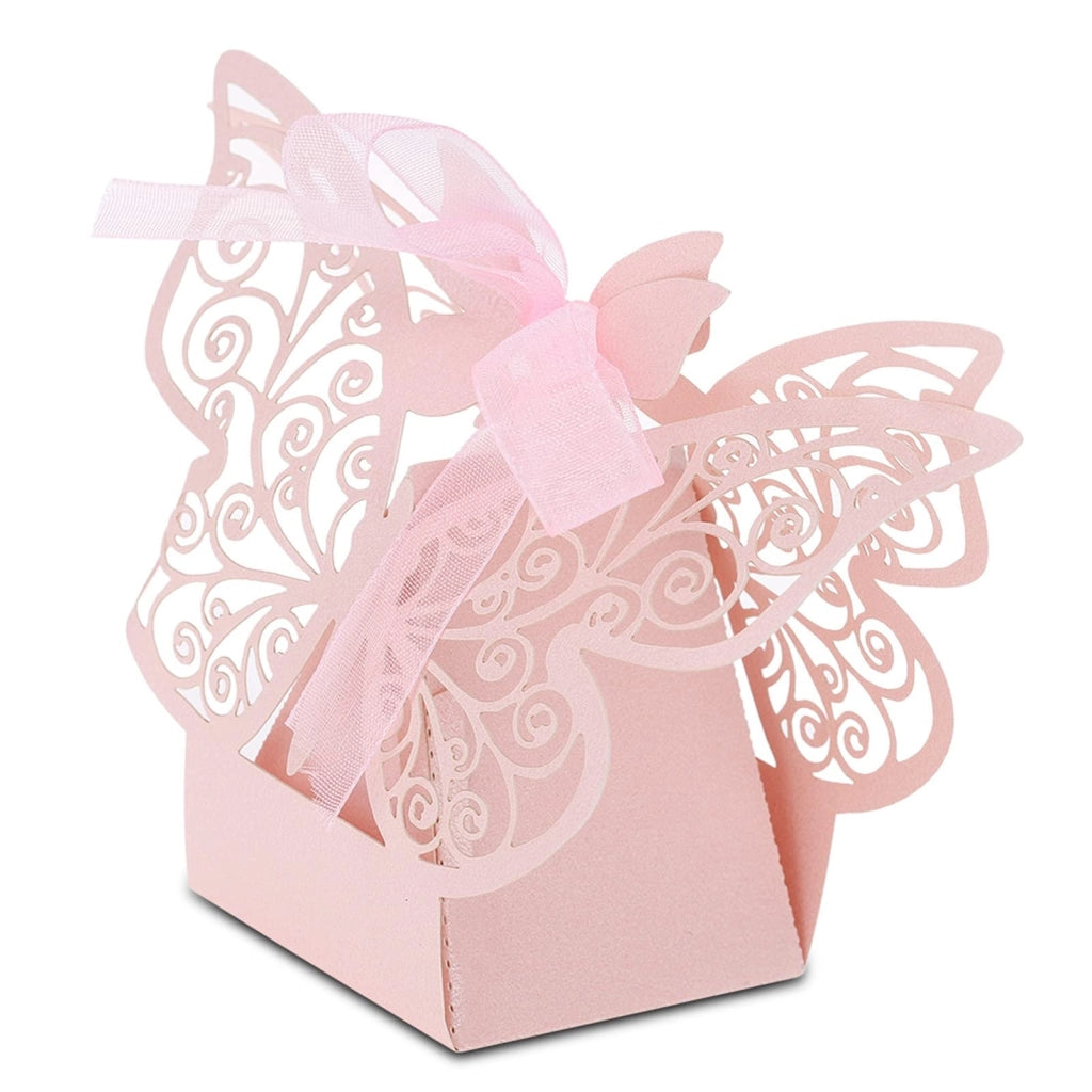 100 scatole regalo in carta a forma di farfalla, color rosa, per caramelle e feste