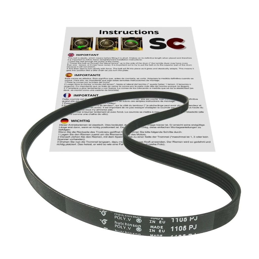 Cinghia per lavatrici, modello 1105 PJ, con fessura a J, lunghezza 1105 mm, elastica