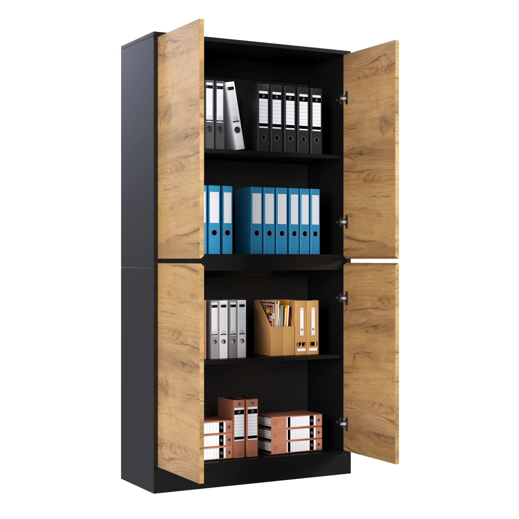 Armadio alto con ante e 2 ripiani regolabili per ufficio 80x35x180 cm nero rovere
