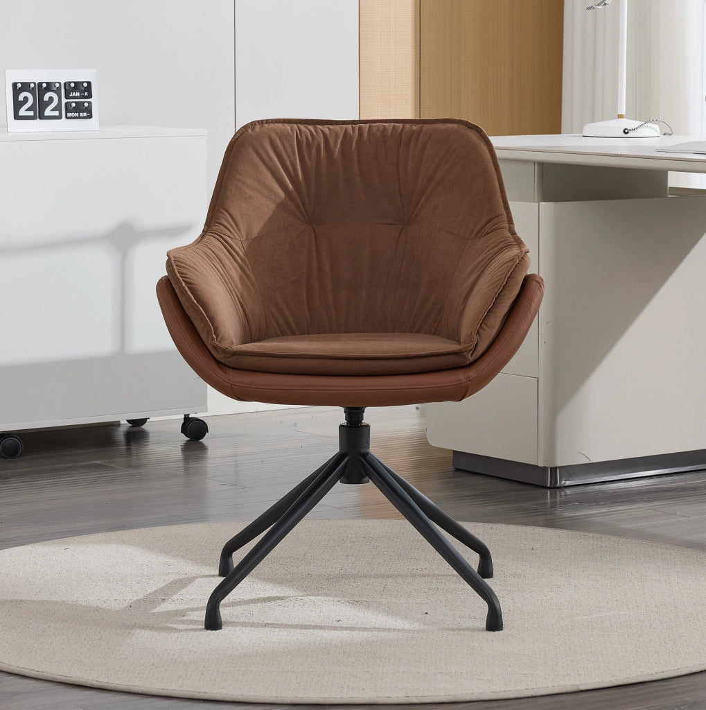 Sedia da ufficio girevole 69 x 65 x 46 cm in similpelle marrone con braccioli